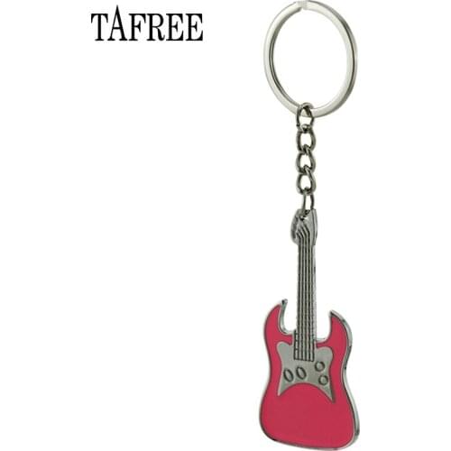 TAFREE Electric Guitar Pendant Keychain Alloy Colorful Enamel Keyring Car Key Chain Holder Comic Mucical Gifts Jewelry 2018