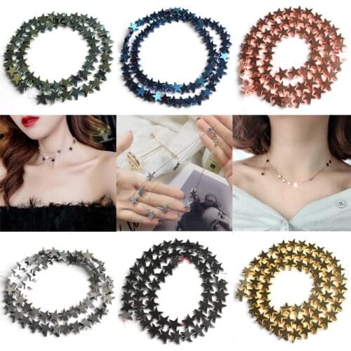 4/6/8/10mm Natural Rose Gold Sliver Multicolor Placted Stars Hematite Stone Beads for Diy Jewellery Making Bracelet 15''/Strand
