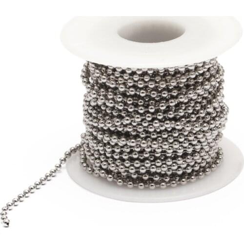 10m/Roll Dia 1.5/2/ 2.4mm Connectors Beaded Ball Chain Bulk Stainless Steel Jewelry Chains for Necklaces Jewelry Making Supplies