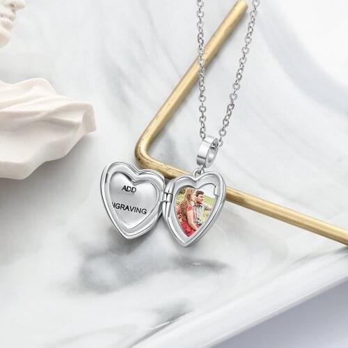 100% 925 Sterling Silver Personalized Locket Necklace That Holds Pictures Engraving Photo Heart Pendant Necklace 18inch Chain