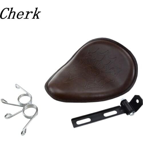 Brown Leather SOLO Seat Skull Cover + 3"Spring Bracket Mount Kit For Harley Bobber Custom