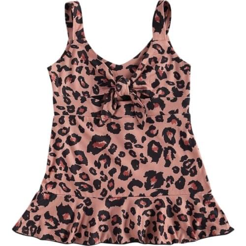 Citgeett Summer Kids Girls Dress Leopard Print Sleeveless Lace Up Ruffled Hem Skirt Clothes