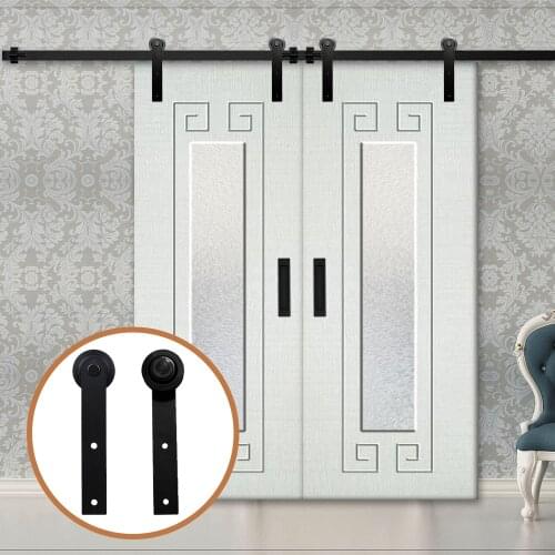 Gifsin Sliding Barn Door Hardware 4-9.6FT Black Carbon Steel Sliding Barn Door I-Shaped Track Roller for Double Door