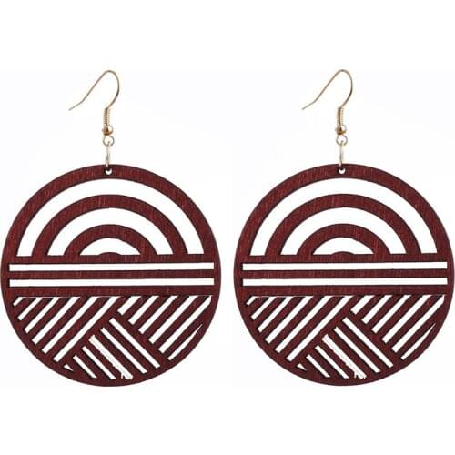 Geometric Wood Leather Earrings Hollow Cute Drop Earrings Female Wild Boho Accessories Round Wood Jewelry New Trendy Wholesale