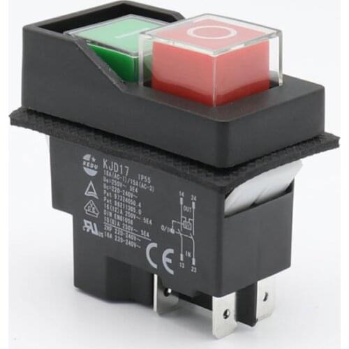 KJD17 IP55 Waterproof Push Button Electromagnetic switch 4 Pin AC250V 16A MagnetIc Starter Power Tool Safety Switches for Machin