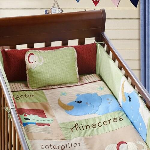 7PCS Embroidery Baby Cot Bedding Set Accessories,cama infantil Crib Sheets for Baby,include(bumper+duvet+sheet+pillow)