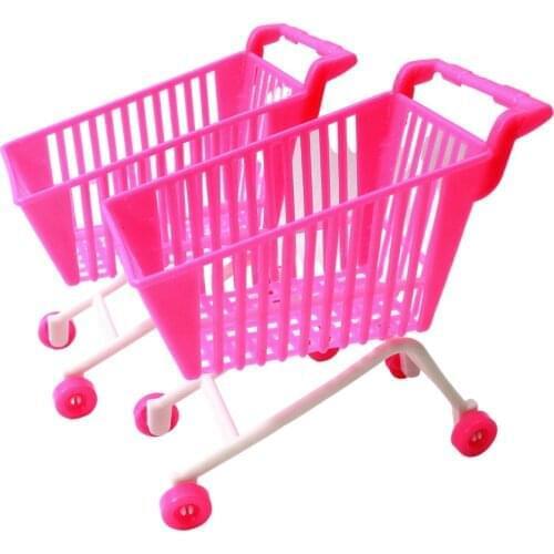 2Pc Shopping Cart for Barbie Classic Toys Trolleys for Kids Girls Birthday Gift Pink White Color