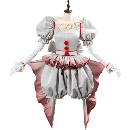 Horror Pennywise Cosplay The Clown Costume Outfit for Women Girls Halloween Carnival Dress Outfit Costumes