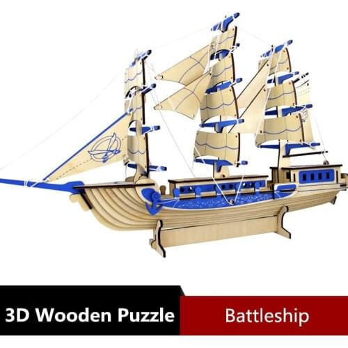Laser Cutting 3D Wooden Puzzle Sailing Ship Toy Assembly Model Wood Craft Kits Desk Decoration For Children Kids