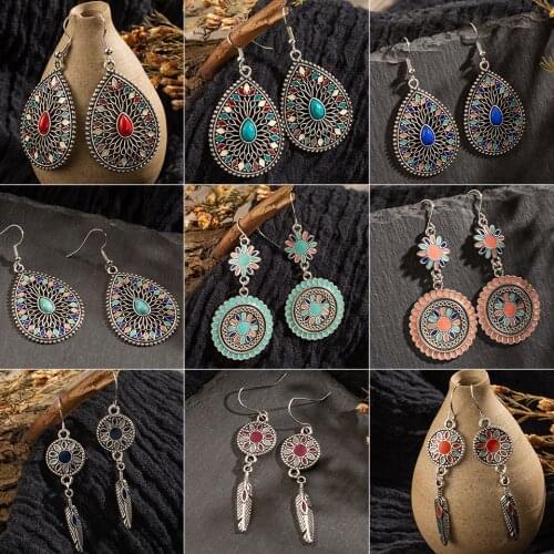Multi color Vintage Ethnic Dangle Drop Earrings for Women Female Anniversary Bridal Party Wedding Jewelry Ornaments Accessories