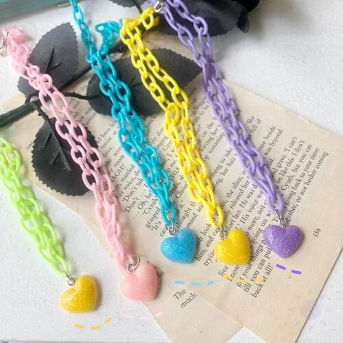 Harajuku Acrylic Heart Pendant Necklace For Women Girl Punk Colorful Novelty Choker Chain Necklace Fashion Jewelry Gift