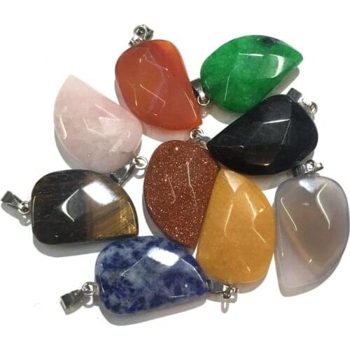 Natural semi precious stones Fan shaped pendant Making necklaces, bracelets and earrings for DIY Multi material Package sale