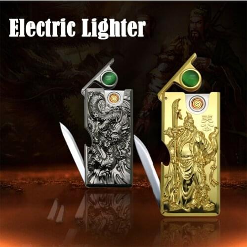 Dropship Suppliers Metal Electric Lighter Cool Tungsten Turbo Rechargeable USB Lighter With Knife Gadgets For Men Survival Fire