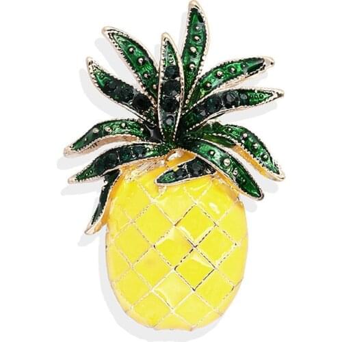 Utei Jewelry Retail Amazing Gold Color Alloy Stunning Crystal Enamel Pineapple Brooch Clothes Jewelry Fruit Pin For Women