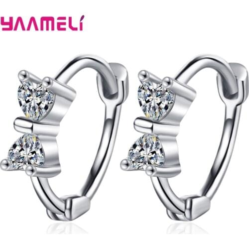 New Fashion 925 Sterling Silver Hookp Earrings Clear Austrian Crystal Rhinestone Bowtie Ear Brincos Piercing Female Jewelry