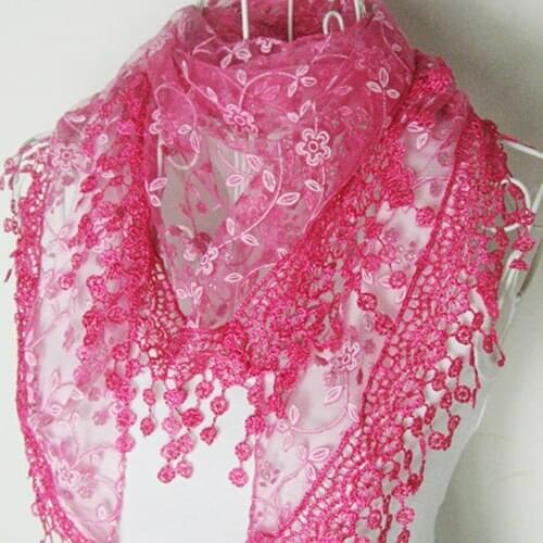 NEW Hollow Tassel Lace Rose Floral Knit Triangle Scarf Women Shawl scarves Summer Retail/Wholesale 598O 6QZX