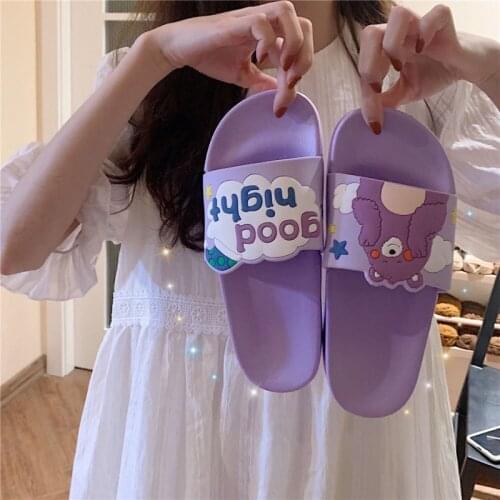 2021 Women Indoor Slippers Cute Bear GOOD NIGHT Home Floor Shoes Ladies Fashion slides Anti-slip Female Bathroom Slipper SH362