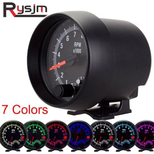3.75" 95mm tachometer rpm gauge speedometer for motorcycles car tacho black face 7 colors LED 0-11000 shift light rpm meter