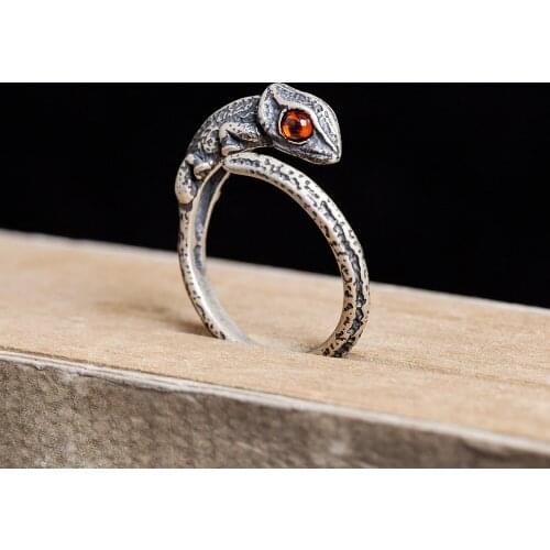 Unique Trendy Adjustable 100% 925 Sterling Silver Ring High Quality Design Chameleon Gecko Lizard Rings Jewelry