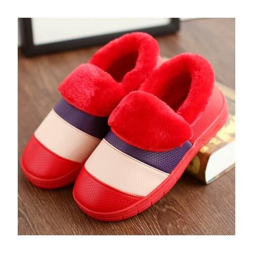 Waterproof women men home keep warm shoes,Winter rainbow colorful warm shoes Size 35-44 fur upper cotton-padded slippers lovers
