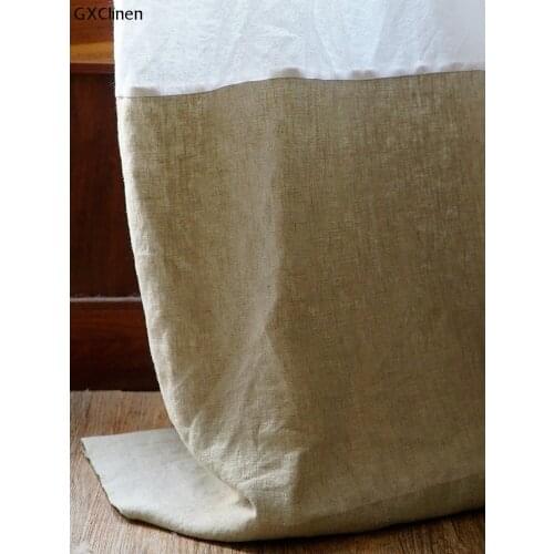 Pure Linen Tap Top Curtain Stitching Panel North French Simple Japanese Modern Living Room Color Matching Curtain Flax 1PC