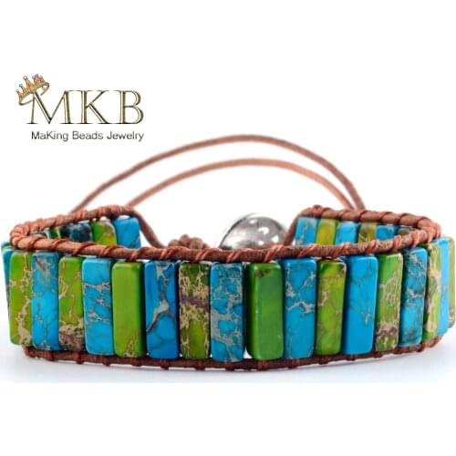 Women Boho Beaded Bracelet Tube Shape Natural Stone Single Leather Wrap Bracelet Couple Jewelry Gift Drop Shipping