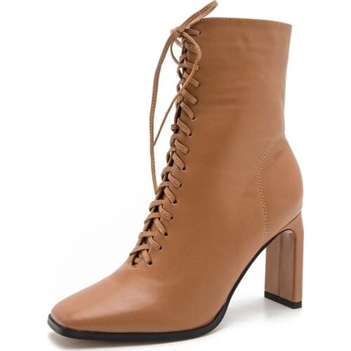 Size 35-42 Women Ankle Boots Fashion Cross Strap High Heel Winter Shoes Woman Zipper Office Lady Street Footwear nude boot