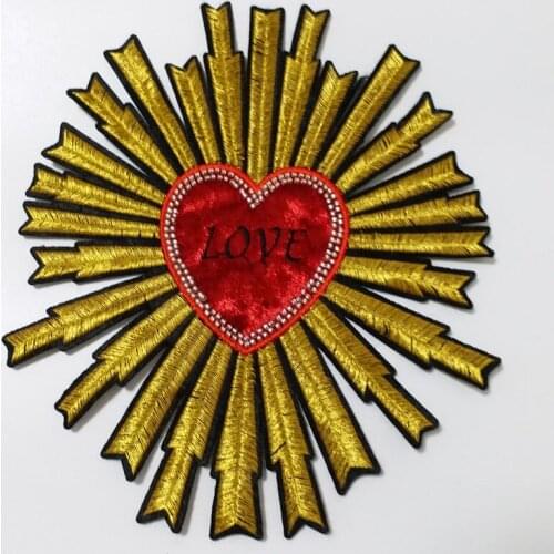1pc heart large patch handmade sequin patches for clothing DIY Sew on rhinestone beaded patch embroidery flowers parche ropa
