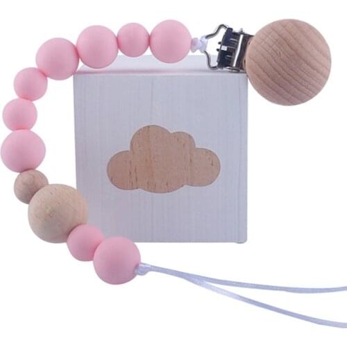 1pcs Baby Wood Beaded Pacifier Clip Silicone Chain Nipple Holder Infant Soother Teether Pacifier Chain Holder Baby Shower Gift