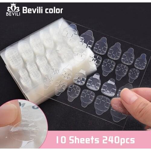10 Sheet 240 Pcs False Nails Sticker Transparent Double-Sided Adhesive Tapes Stickers Press On Fake Nail Tips Stick Tools
