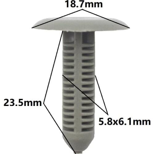 100Pcs Extended Shield Insulation Cotton Fixed Clips 6mm Hole Gray Plastic Rivet Car Fastener Clip