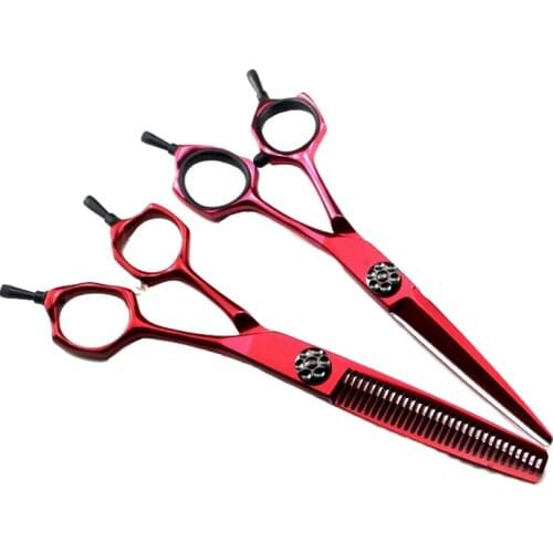 6 Inch High Grade Red Japan Stainless Steel Thinning Cutting Hair Salon Scissors Barber Hair Cutter