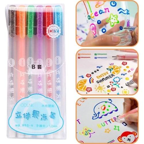 6PCS 3D Glossy Jelly Ink Pen School Supplies Painting Pen Writing Pen Painting Supplies Multi-color Jelly Ink Pen Set