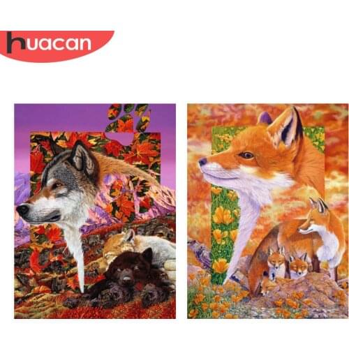 HUACAN 5D DIY Diamond Painting Wolf Mosaic Mountain Handicraft Full Square/Round Diamond Embroidery Animal Fox Home Decor