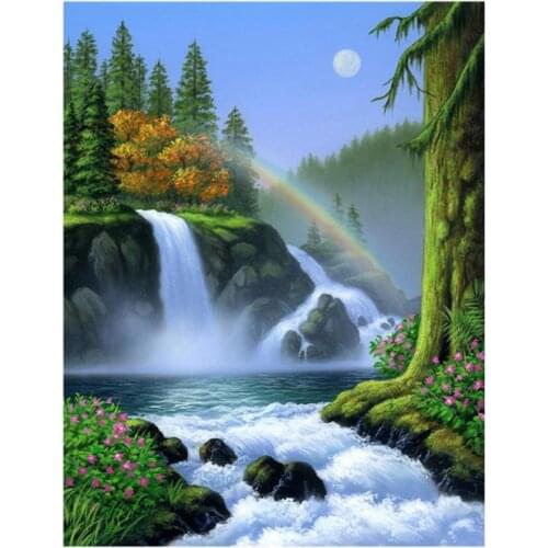 SenyuArt 5d Diy Diamond Painting Round Square Drill Waterfall Landscape Rainbow Picture Embroidery Scenery Mosaic Beaded Paiting