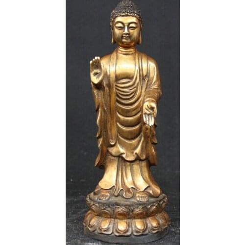 Free shipping S1626 12" Tibet Buddhism Bronze Gilt Stand Lotus Shakyamuni Amitabha Buddha Statue