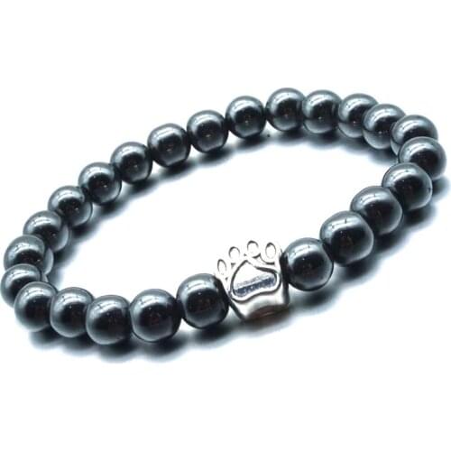 Dog Paw 8MM Black Hematite Beaded Bracelet Healing Balance Beads Reiki Buddha Prayer Bracelet Women Men Jewelry