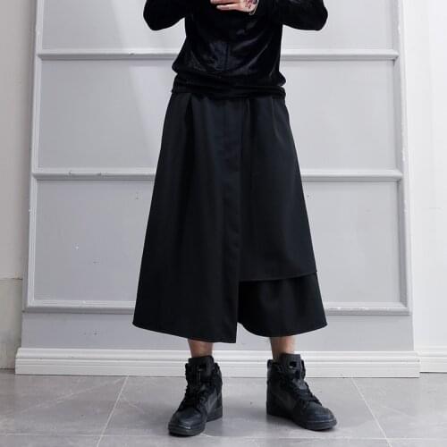 Mens Culottes Eight-point Hakama Pants Fake 2 Irregular Male And Female Couples Unisex Yamamoto Casual Personality High Street