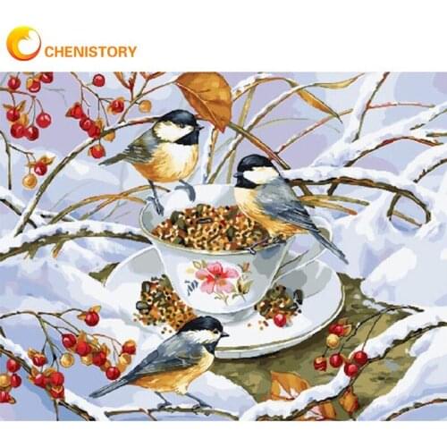 CHENISTORY Paint By Numbers Kits For Adults Children Winter Bird On Tree Animal Picture By Number Handmade 60x75cm Frame Paints