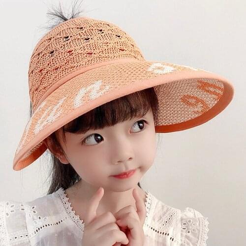 Kids cute Summer sunshade hat Beach Big Straw Hats Girls Breathable Cap Travel Cap protection Outdoor Visor cap for Children