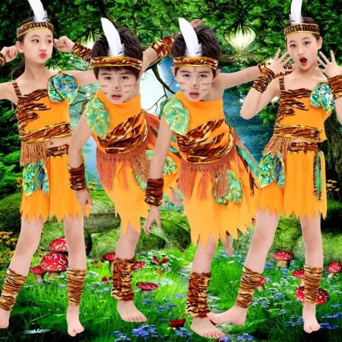 Childrens wear plays out costume tage costume African dance Indian savage hunter show costume dance costume