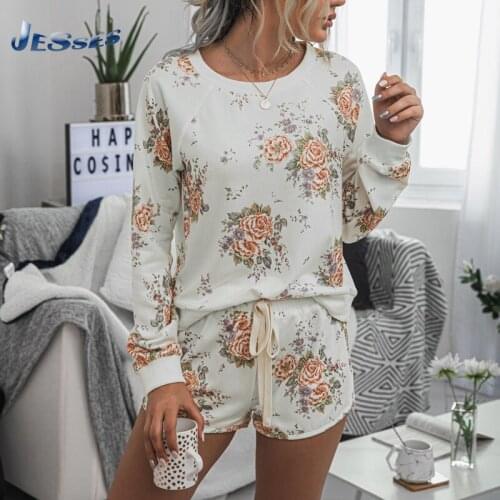 Homewear Suit Casual Loose Printed Shorts Set Women Summer Round Neck Pullover And Shorts Comfor Sleepwear Tracksuit Two-pieces