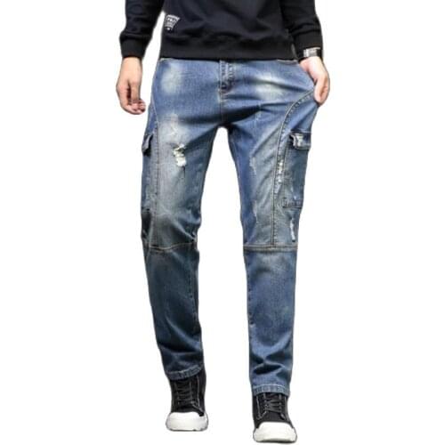 Spring Autumn Jeans Mens Baggy Cowboy Pants Plus Size 42 Denim Trousers Hip Hop Tide Casual Mens Elasticity Pants Men Clothing