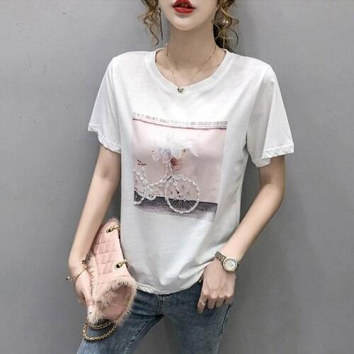 T-shirts for Women White Short Sleeve T-shirt Womens Cotton T Shirt Top Summer 2020 Blusas Women Shirts