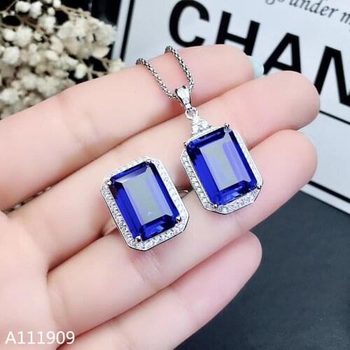 KJJEAXCMY boutique jewelry 925 sterling silver inlaid Natural sapphire ring pendant necklace ladies suit support detection