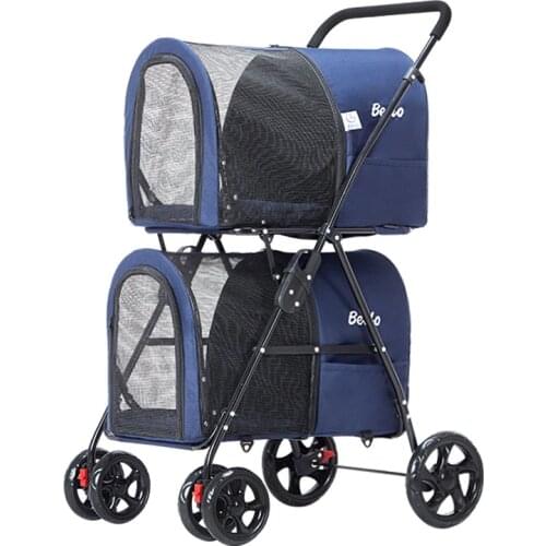 Lightweight folding double-layer pet trolley dog large space cart cage four-wheeled outdoor travel supplies