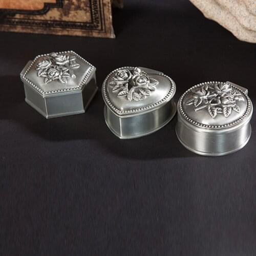 Vintage Antique Heart Shape Jewelry Box Hexagon Round Ring Case Classic Small Trinket Storage Organizer Chest Christmas Gift