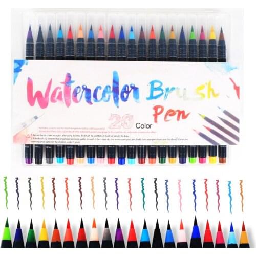 20 Color Watercolor Painting Markers Pen Premium Soft Brush Pen Set Coloring Books Manga Comic Calligraphy Art Marker