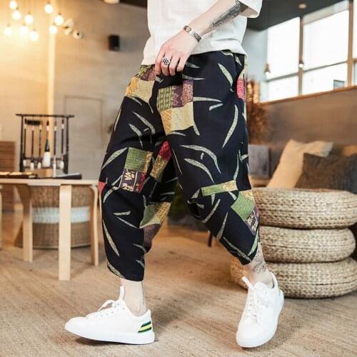 Baggy Cotton Harem Pants Men 2021 Summer Japanese Men Women Hip Hop Plus Size Wide Leg Pants Bloomers Calf-Length Pants Joggers