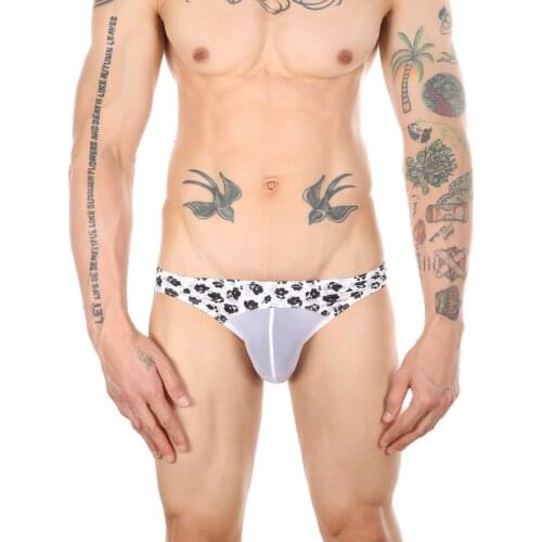 Fashion Men Mesh Pouch Brief Sexy Male Printed Underwear Breathable Low-waist Underpants For Hot Man